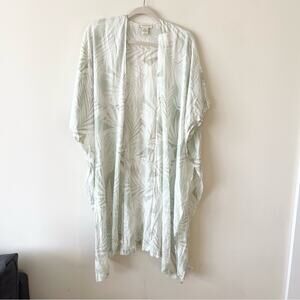 Cynthia Rowley Linen Blend Beach Cover Up Kimono White and Green